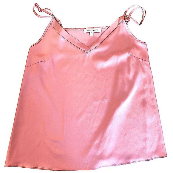 Rose+Olive silk like camisole with chiffon trim & adjustable straps - Picture 1 of 7